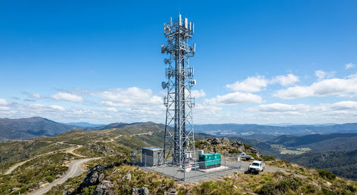 Telecommunications tower on a remote hilltop